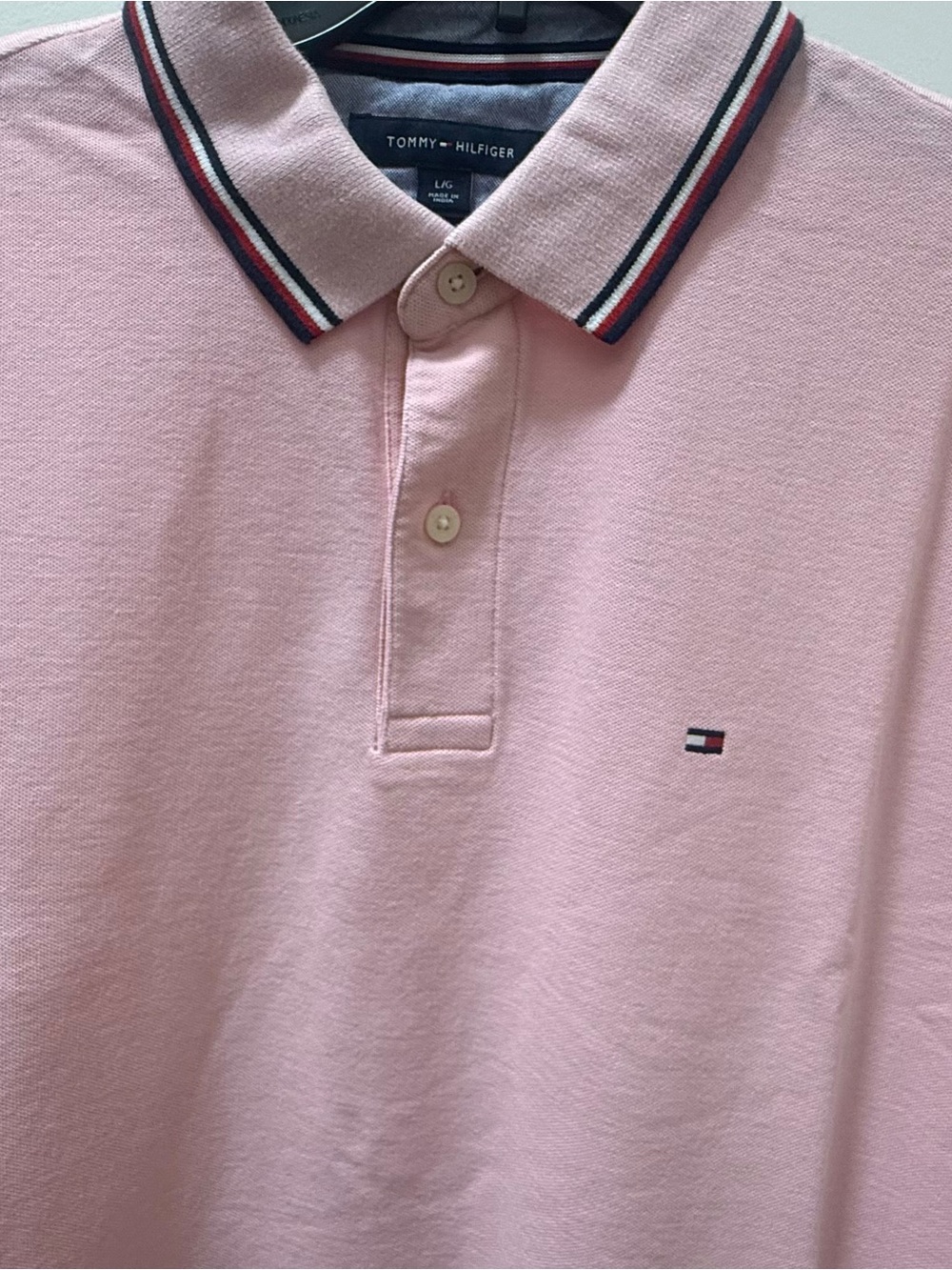Tommy Hilfiger Light Pink Polo with Signature Stripe Collar